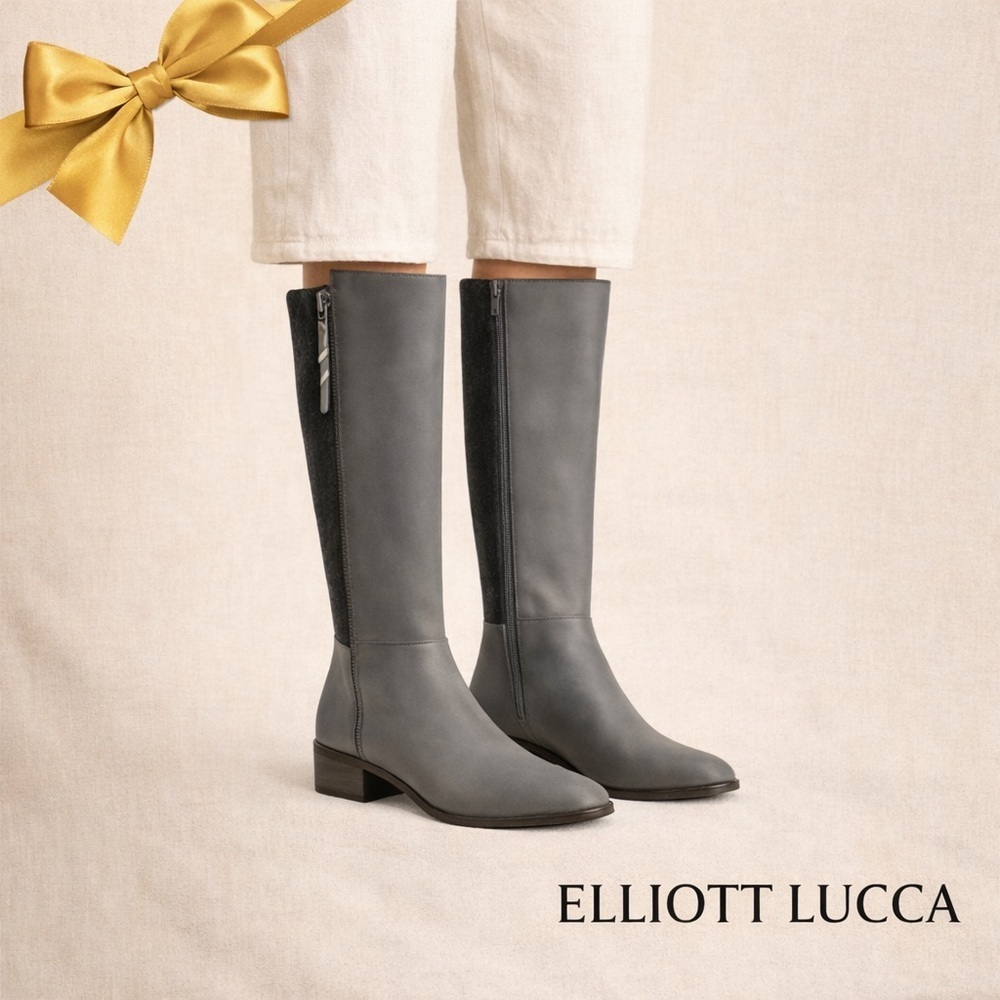 Elliott Lucca Gray Leather Knee-High Boots Size 8.5